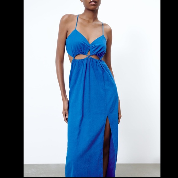 Zara CUT OUT LINEN BLEND DRESS - Picture 9 of 16